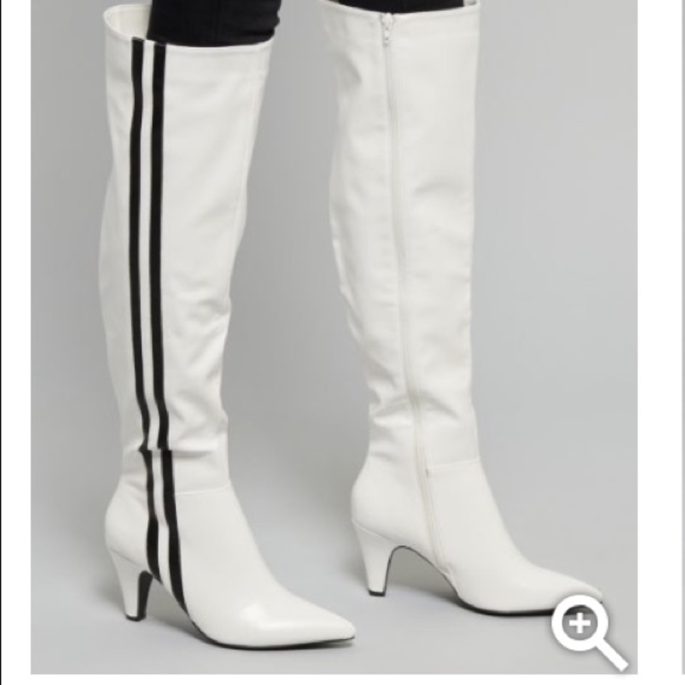 White Side Striped Over The Knee Heeled Boots